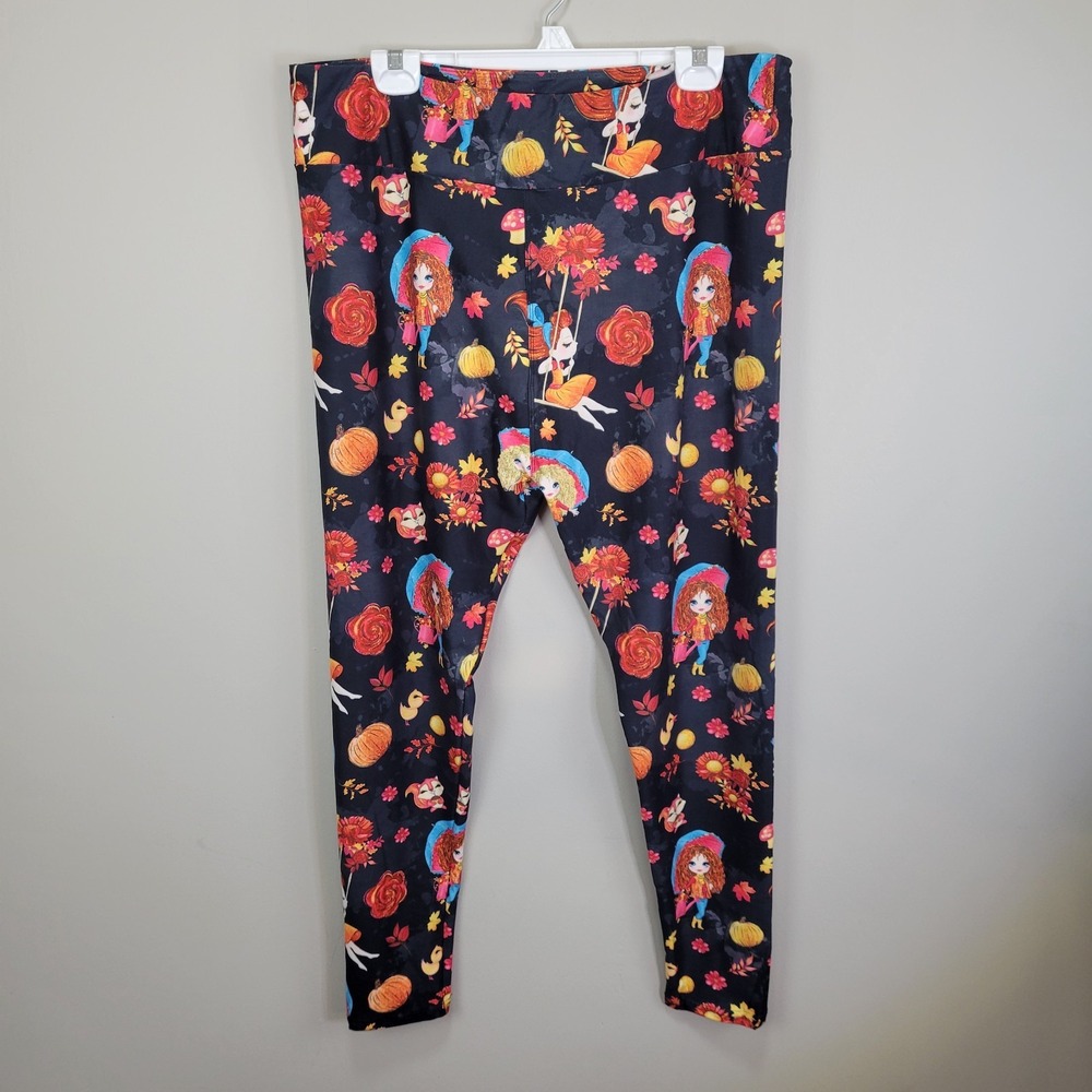 Dren Designs Fall Girls Theme‎ Poly Spandex Ankle Leggings Extended Plus Size